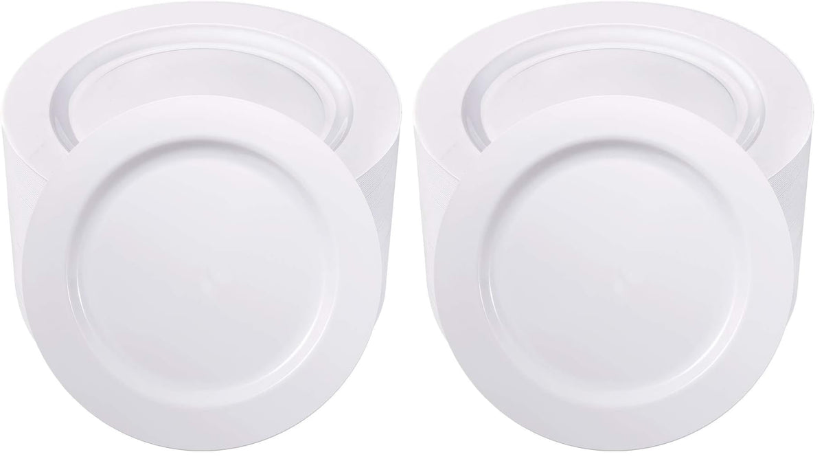 bUCLA 100 Pieces Black and Gold Plastic Dinner Plates - 10.25 inch Black Disposable Plates with Gold Rim - Ideal for Party, Graduation & New Year