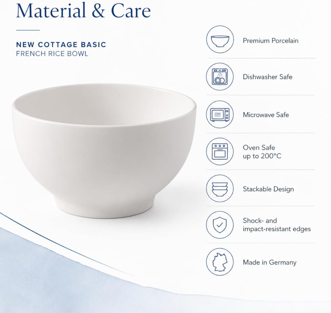 Villeroy & Boch New Cottage Basic Rice Bowl, White, 17 oz