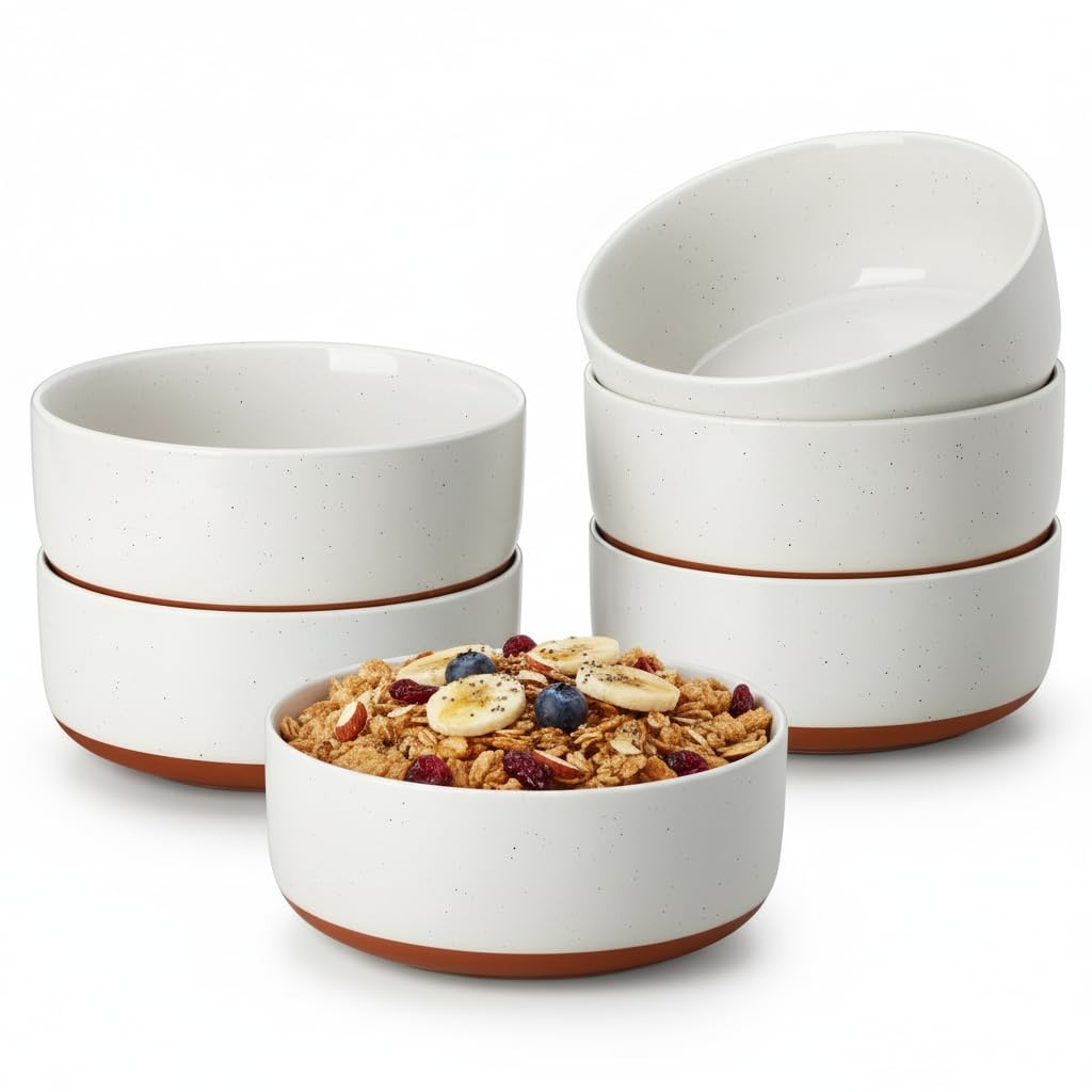 MALACASA 24 OZ Cereal Bowls Set of 6, Ceramic Soup Oatmeal Bowls, White