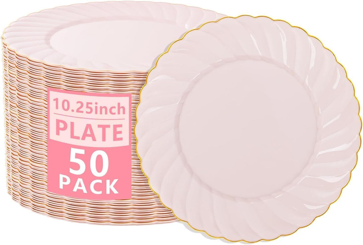 YOUBET 100Pack Ivory Scalloped Plastic Plates for Parties