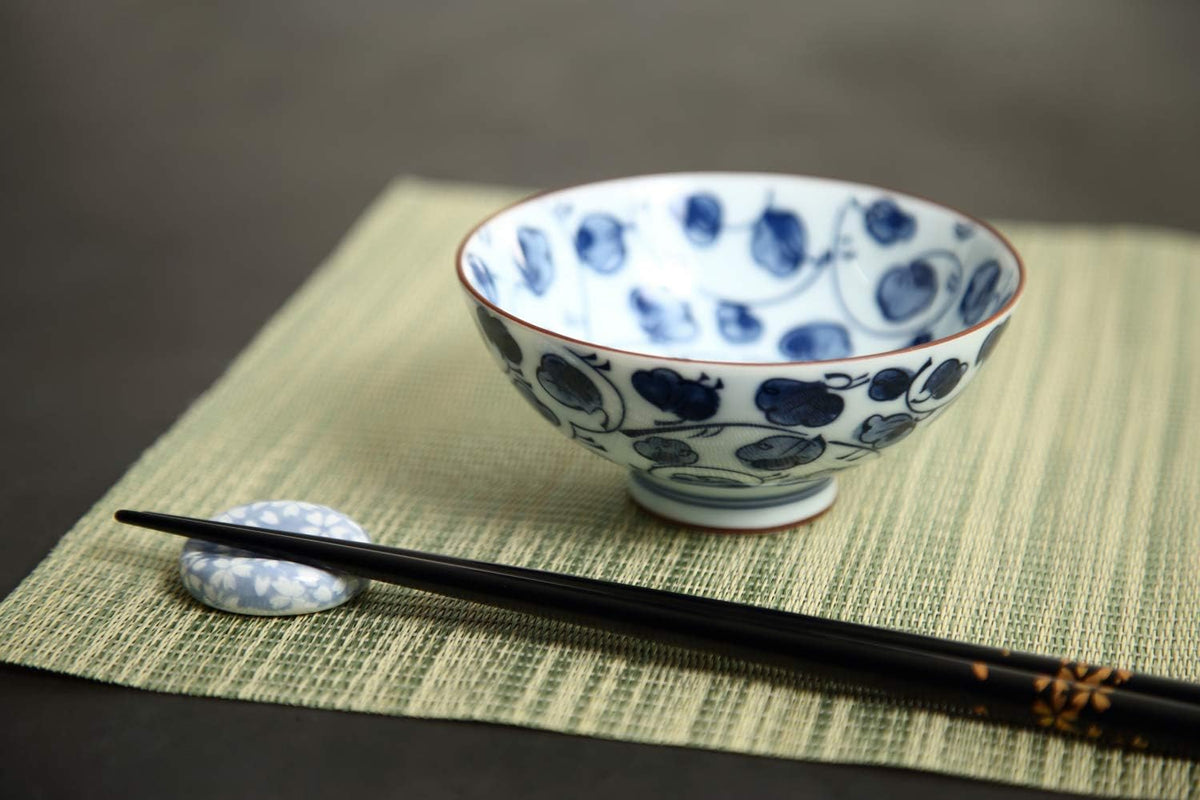 Mino Ware Japanese Pottery Set - Traditional Rice Bowls - Blue and White Asian Bowls - Hand Painted - Premium Ceramic - 5 Piece Soup Bowl Set