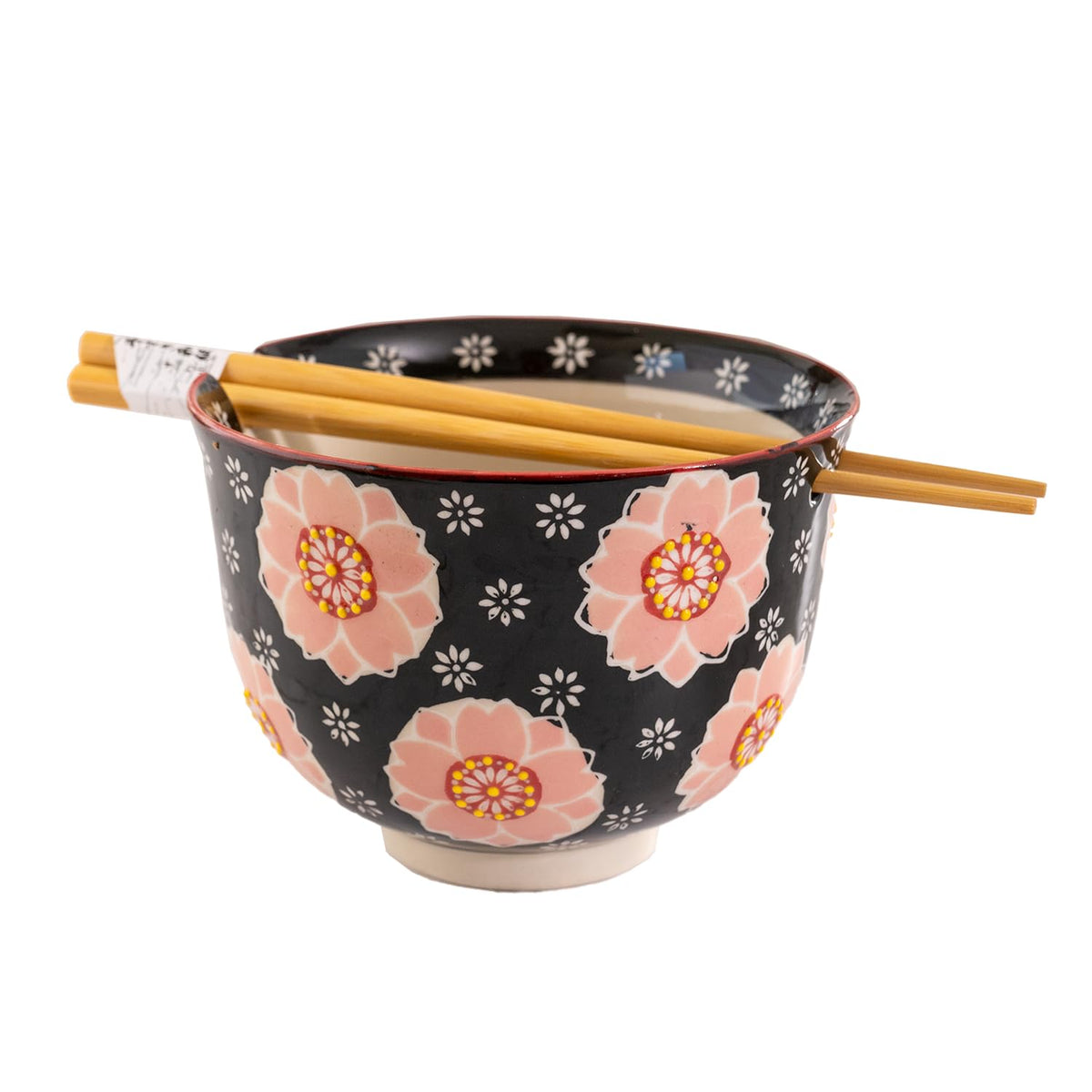 Urban Tokyo Handpainted Ceramic Glazed Japanese Ramen Udon Noodle Rice Bowl With Chopsticks 20 fl oz 5 inch Diameter Bowl Sets Color Box Packaging (Oriental Dragon Black)