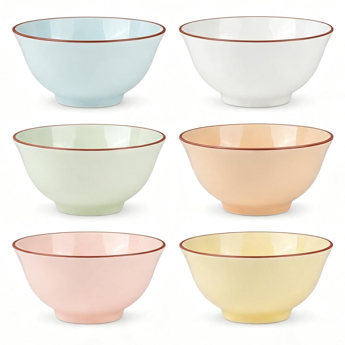 Ceramic Dessert Bowl Set of 6 - Small Porcelain Bowls for Rice, Snack, Ice Cream - Microwave and Dishwasher Safe - Assorted Candy Hue - 4.7 Inch - 10 OZ