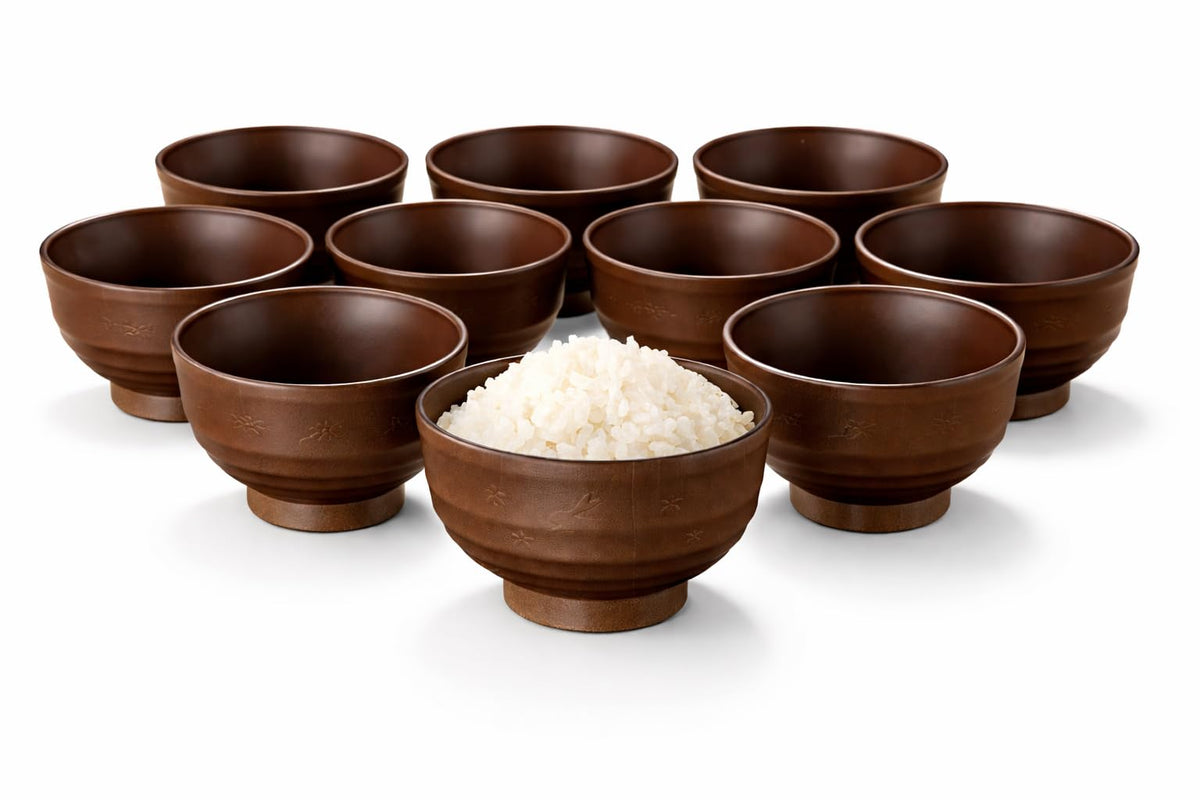 Japanese Soup Bowls Made in Japan, 4-Pack – Traditional Miso & Rice Bowls, Microwave & Dishwasher Safe, BPA-Free Resin, Brown Rabbit