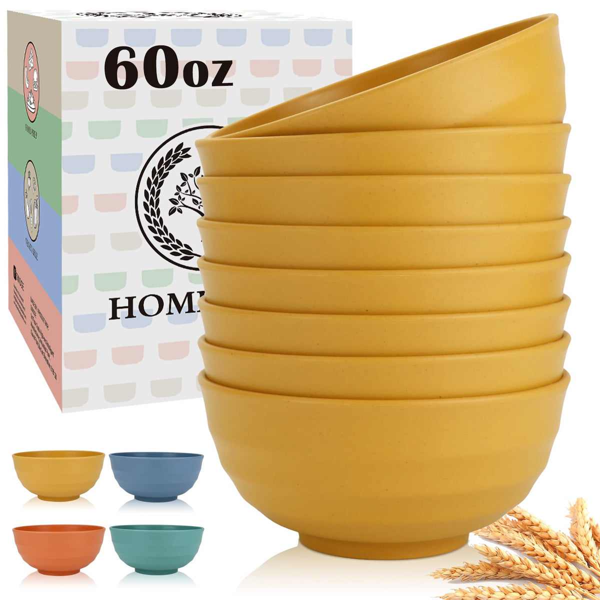 Homienly Wheat Straw Small Bowl Set of 8, Unbreakable Dessert Bowl - 10 OZ, Wheat Straw Mini Bowls for Kitchen, Kids, Microwave and Dishwasher Safe Bowls for Snack, Appetizer, Ice Cream (Black)