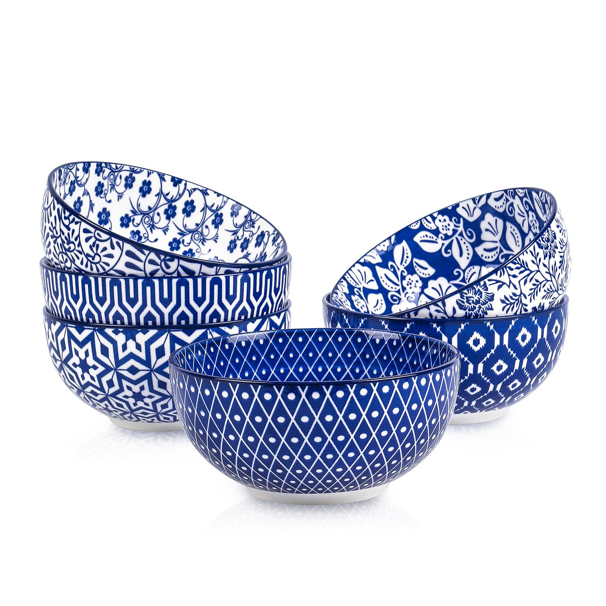 Selamica Ceramic 12 OZ Dessert Bowls Set, Ice Cream Bowls, 4.7 Inch Small Bowls for Snack, Side Dishes, Rice, Microwave Dishwasher Safe, Set of 6, Vintage Blue