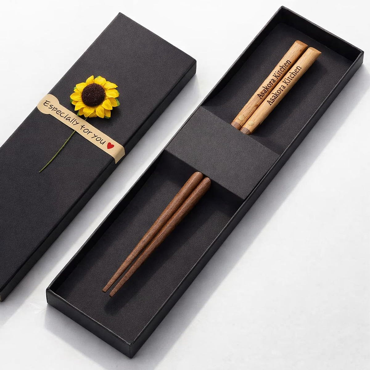 Custom Wooden Chopsticks, Engraved With Personalized Names, Japanese-Inspired Two-Tone Walnut & Beech Wood Chop Sticks Set for Asian-Themed Weddings, Housewarmings, Birthday Party Favors and Gifts