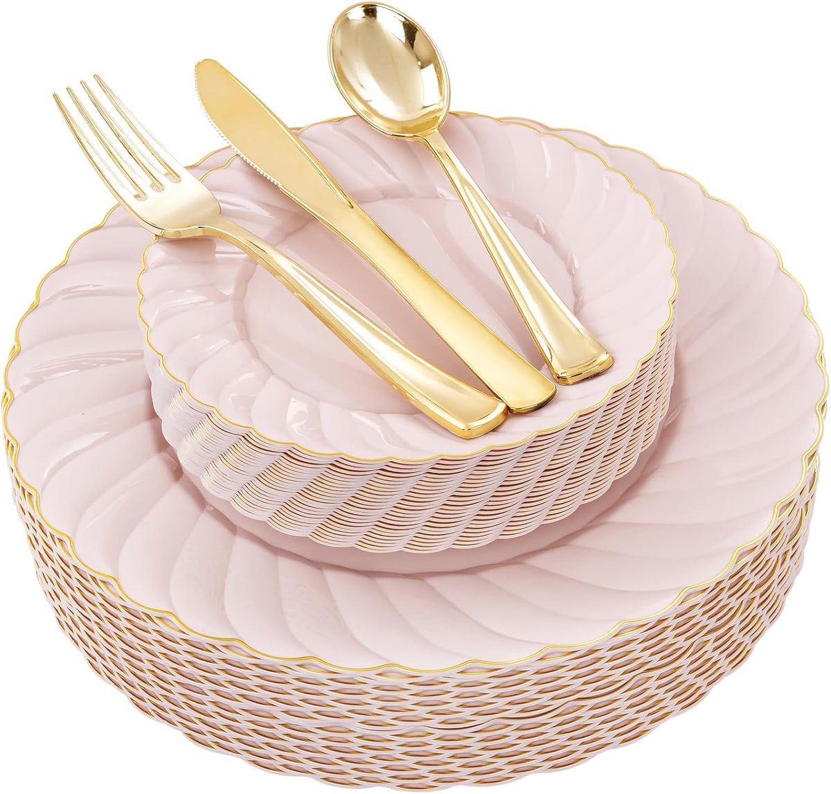 YOUBET 125PCS Ivory Scalloped Plastic Plates for Party Wedding