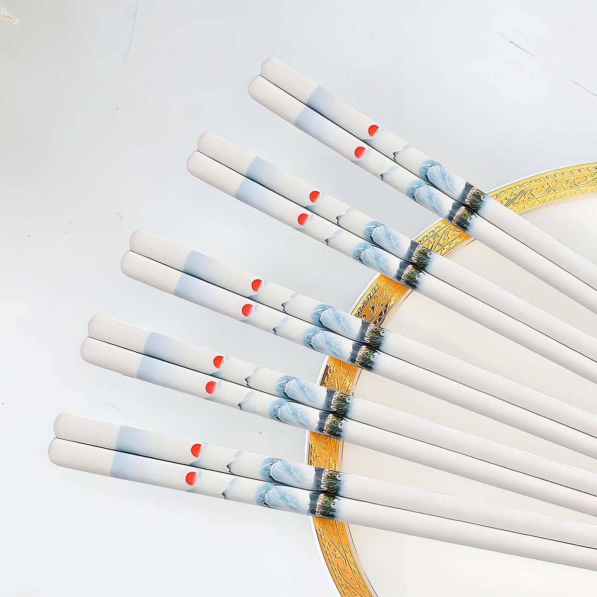 Ceramic Chopsticks Reusable,5 Pairs Porcelain Chop sticks,Red Fish,9.7''