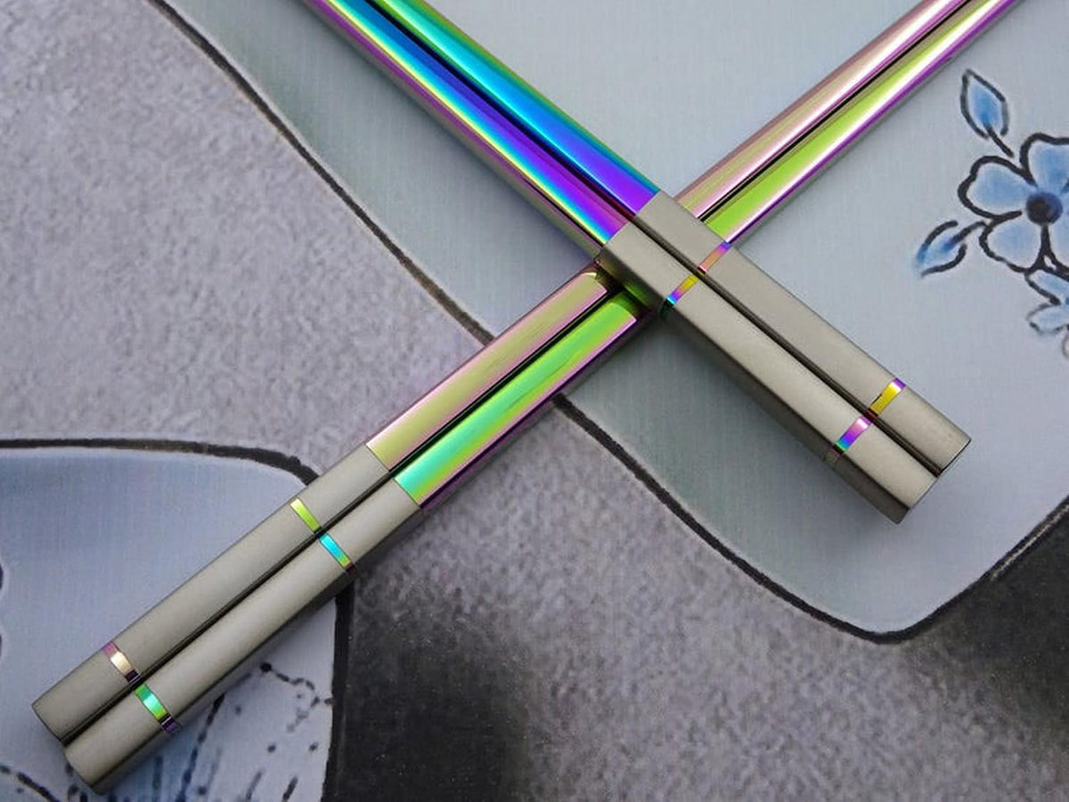 Albino Monkey Rainbow Metal Chopsticks Reusable Stainless Steel (5 Pairs)