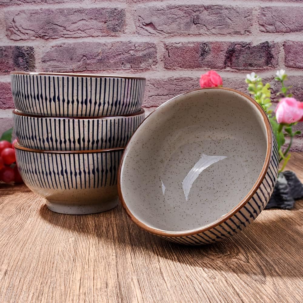 Ceramic Rice Bowl Set of 4, 4.4-Inch Porcelain Small Cereal Bowls
