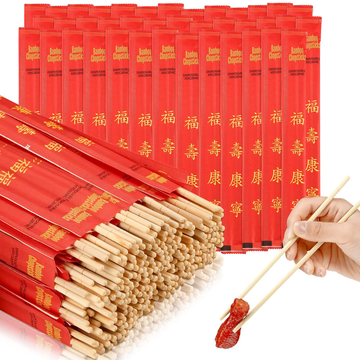 Sabary 1000 Pairs Disposable Bamboo Chopsticks Sleeved Separated,Joyous