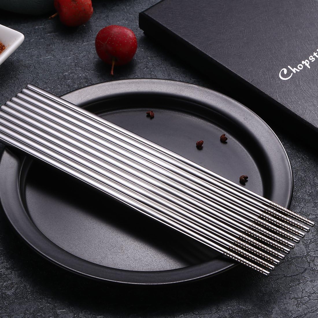 DEVICO 5 Pairs Chopsticks Reusable, 18/10 Stainless Steel Metal Chopsticks