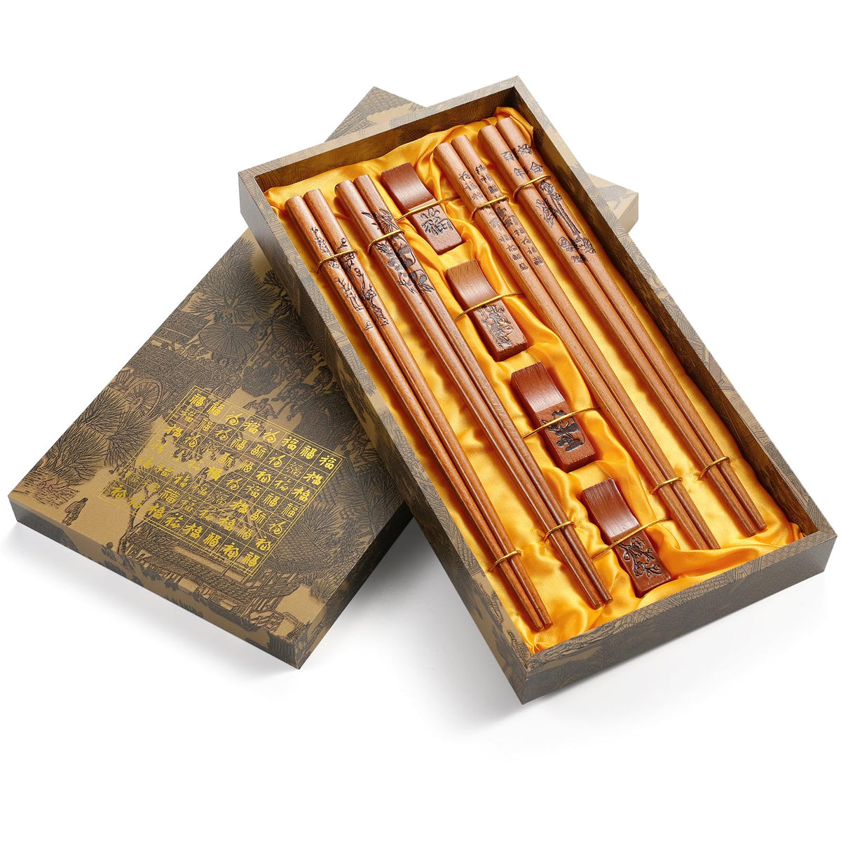 Chopstick Reusable Chinese Dragon and Phoenix Chopsticks with Holder and Carrying Bag Chinese Traditional Stylish Set(2 Pairs)