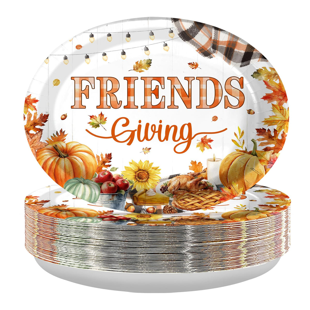50Pcs Gingham Oval Paper Plates 10" x 12" Large Disposable Heavy Duty Red and White Buffalo Checked Plaid Dessert Platter Sturdy Plates for Fall Pizza Picnic BBQ Baby Shower Birthday Party Supplies