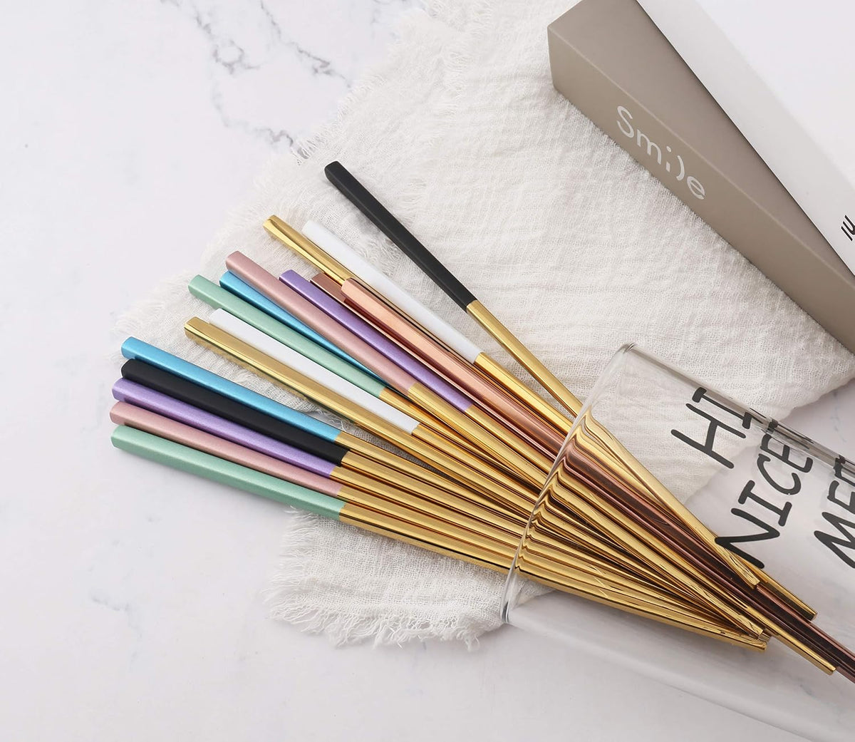 5 Pairs Fashionable and exquisite Korean stainless steel chopsticks 8 colors (Black+Gold)