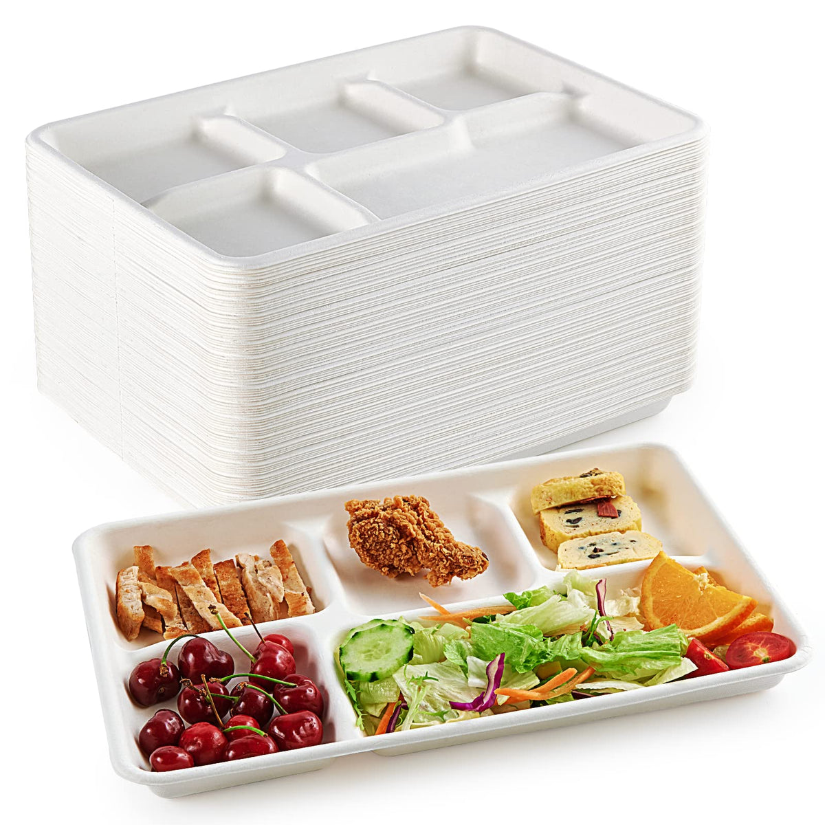 ECOLipak Compostable Disposable 5 Compartment Paper Plates, 10.25inch