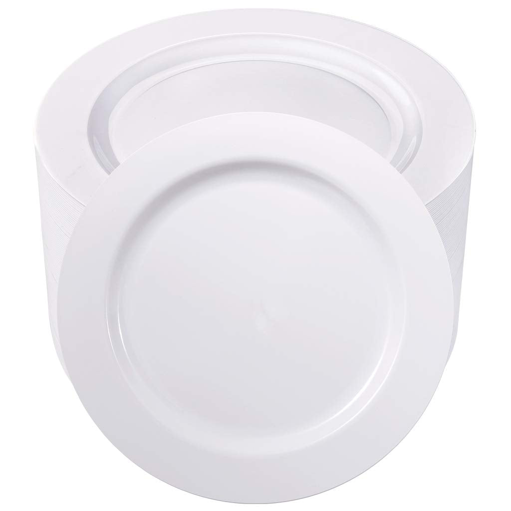 bUCLA 100 Pieces Black and Gold Plastic Dinner Plates - 10.25 inch Black Disposable Plates with Gold Rim - Ideal for Party, Graduation & New Year
