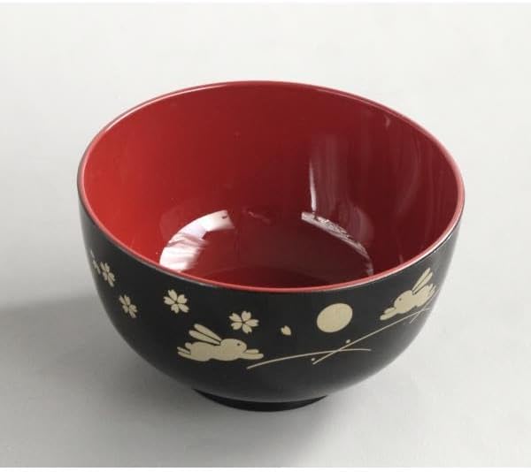 JapanBargain 2989 Japanese Plastic Soup Bowls, Bunny and Moon Pattern, 4.25-Inch Rice & Cereal Bowls, Lacquer Finish, Made in Japan, 4 Pack