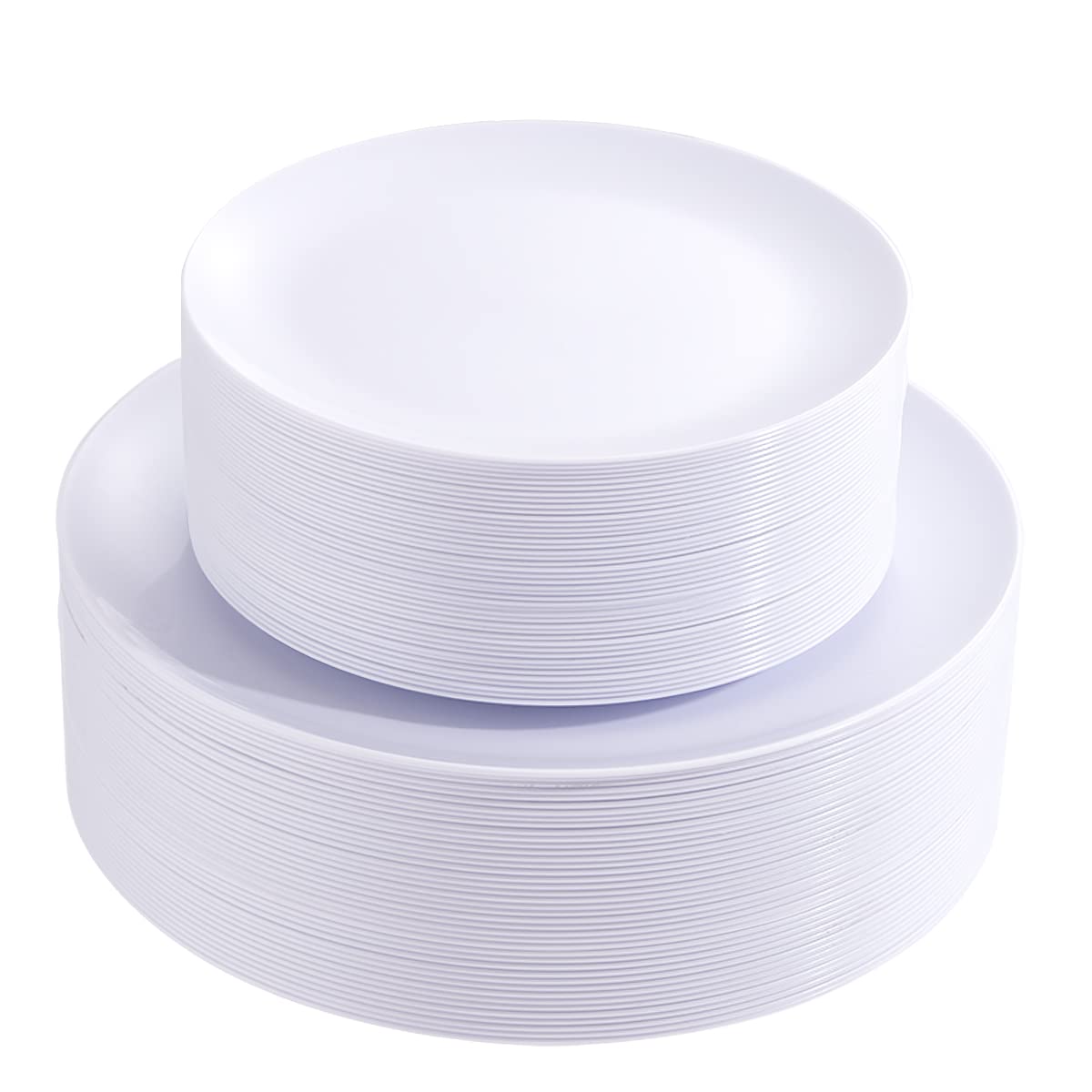 PULOTE 100PCS Ivory Plastic Plates - Cream Plastic Disposable Heavy Duty for Party & Wedding - Include 50 Each (Dinner & Dessert) Plates
