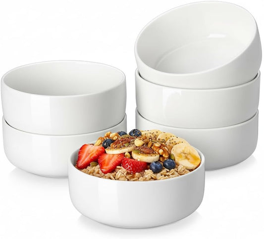 MALACASA 24 OZ Cereal Bowls Set of 6, Ceramic Soup Oatmeal Bowls, White