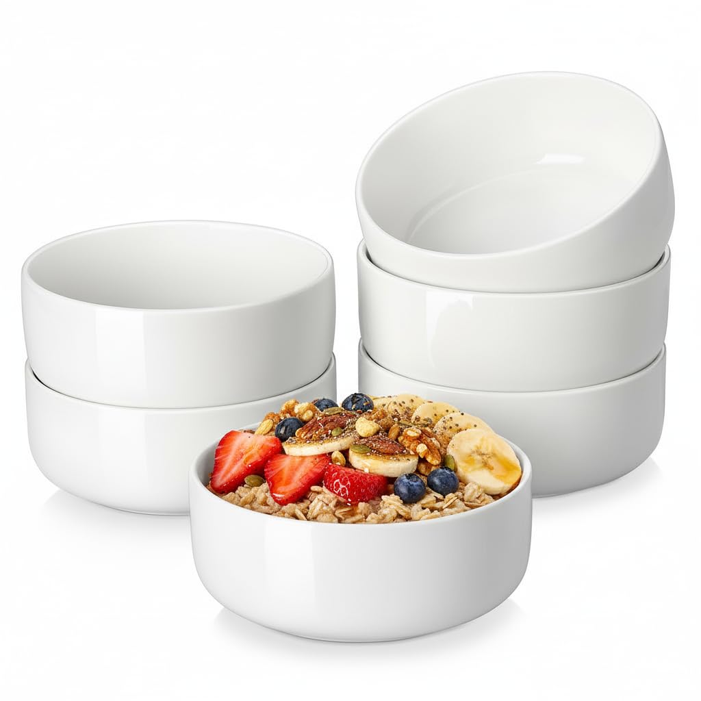 MALACASA 24 OZ Cereal Bowls Set of 6, Ceramic Soup Oatmeal Bowls, White