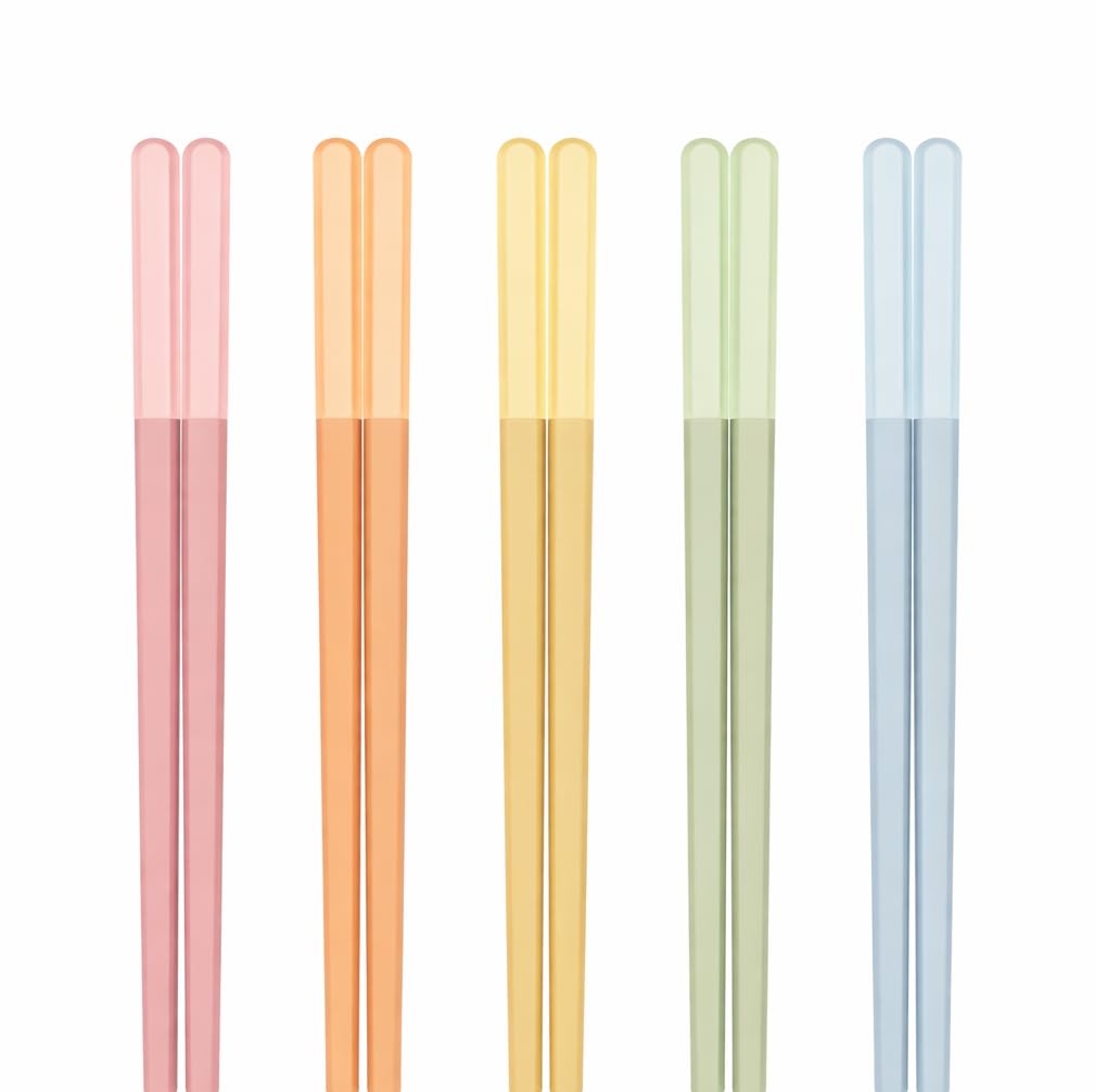 Random Mood Modern Design Chopsticks - Reusable, Dishwasher Safe, Non-Slip Fiberglass, Ice Fog Multi Color, 5 Pairs, 9.5in/24cm, Great for Chinese, Japanese, Korean Cuisine