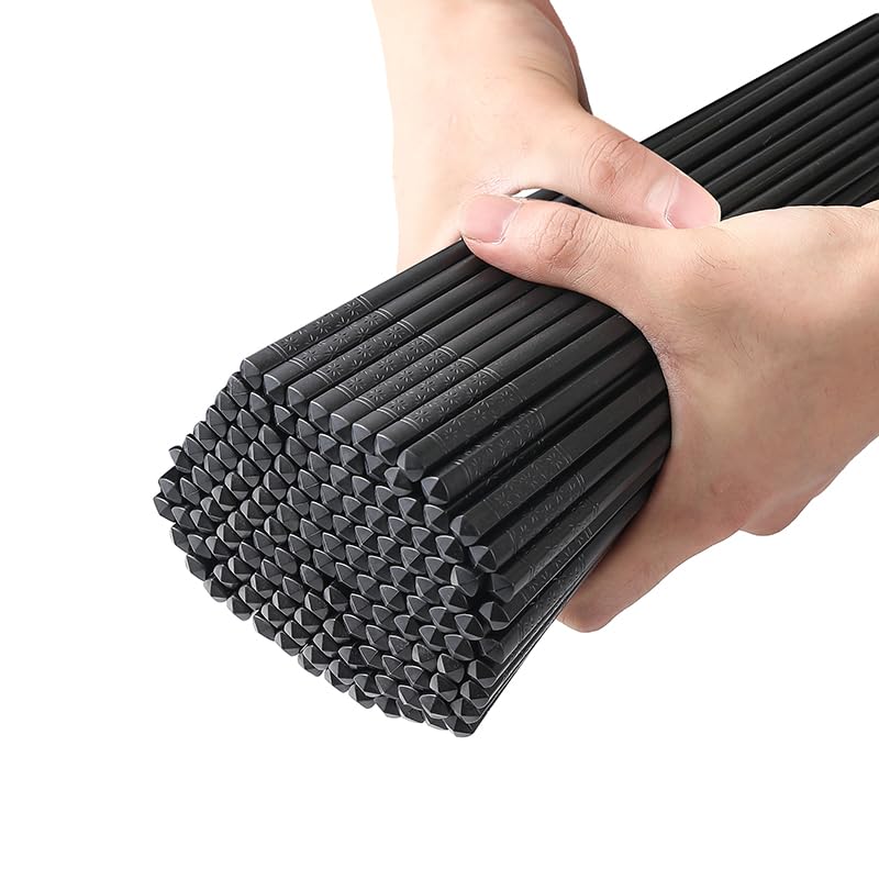 200 Pairs Hexagonal Fiberglass Sushi 24cm/9.4 Inch Dishwasher Safe Non-Slip Chopsticks,Japanese Style Black for Restaurant & Party.