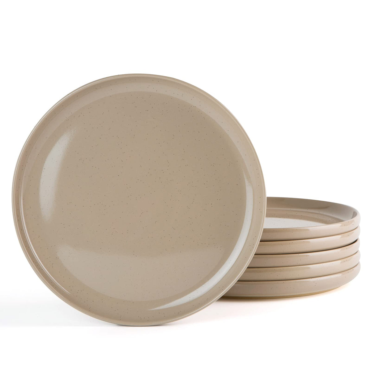 famiware Dinner Plates Set of 6, 10.25 inch Pasta Plate, Ocean Round Stoneware Dessert Plates Dish Set for Kitchen Microwave Dishwasher Safe, Scratch Resistant, Vanilla White