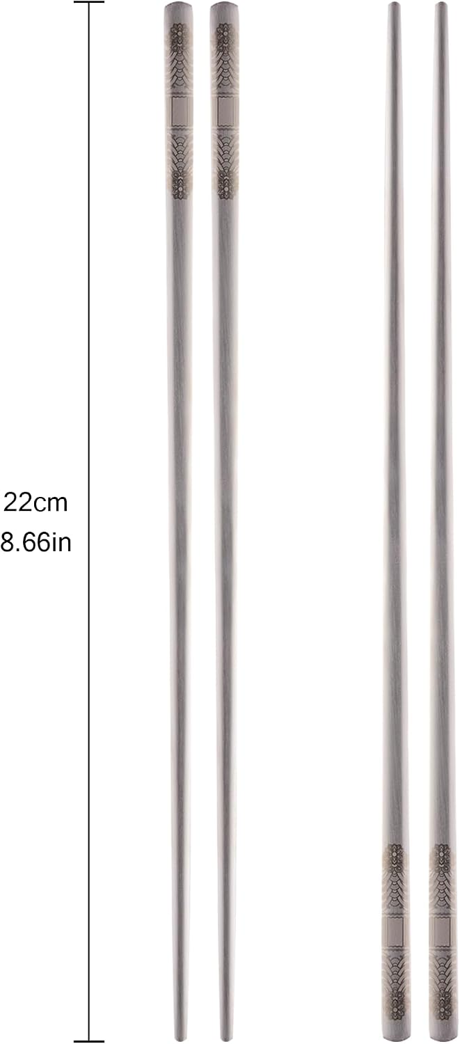 Korean Matte Silver Stainless Steel Chopsticks, 2 Pairs, Dancheong Engraved