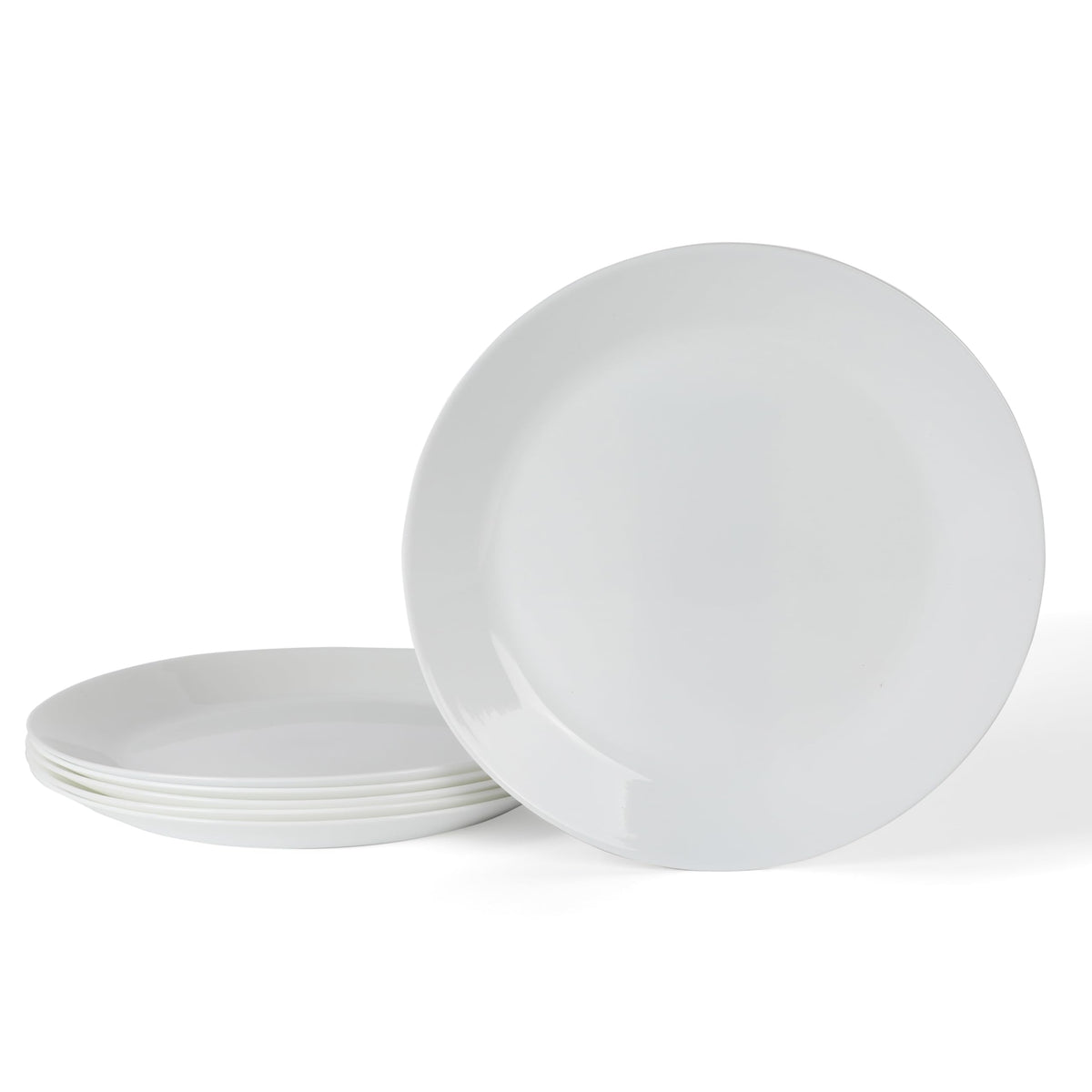 Martha Stewart Opalton Dinner Plates 6-Piece 10-Inch Plate Set – Chip and Break Resistant Opal Glass Plates - White