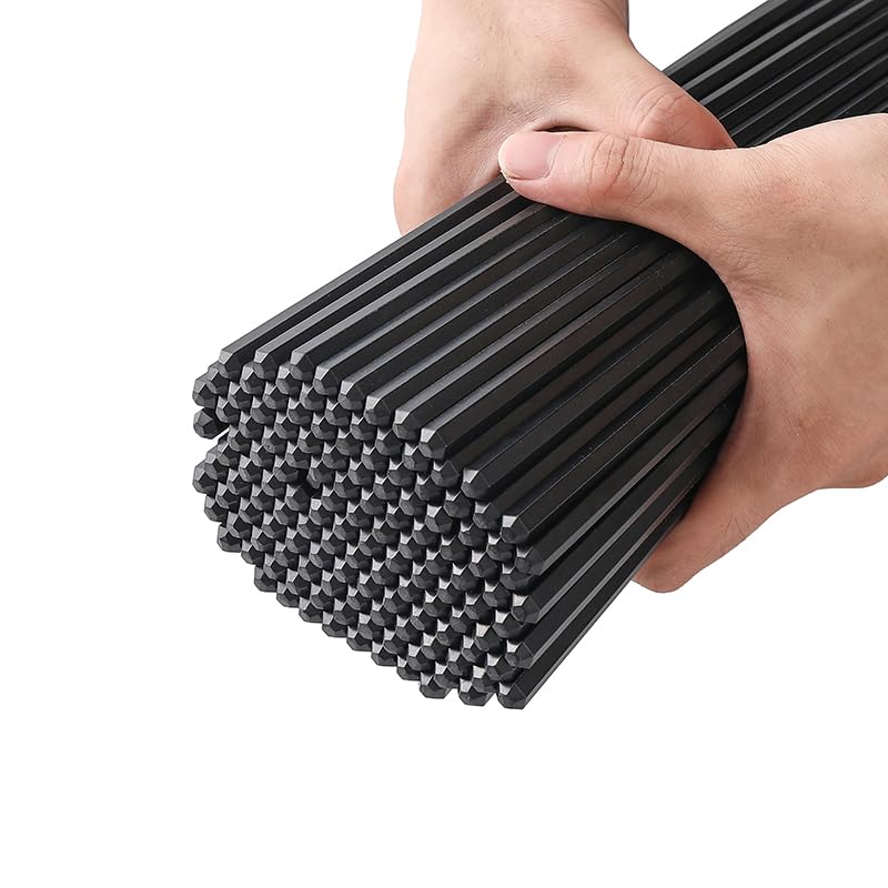 200 Pairs Hexagonal Fiberglass Sushi 24cm/9.4 Inch Dishwasher Safe Non-Slip Chopsticks,Japanese Style Black for Restaurant & Party.