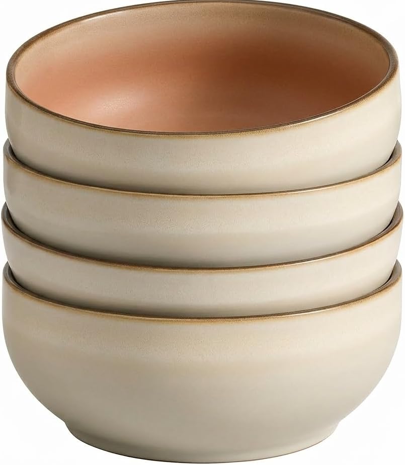 Ava Nord Stoneware Ceramic Cereal Bowls Set of 4, 21 oz | Lead-Free, Cadmium-Free | Microwave and Dishwasher Safe | For Soup, Salad, Rice, Dessert, Ice Cream | Nordic Design | Terracotta/Sage Ash