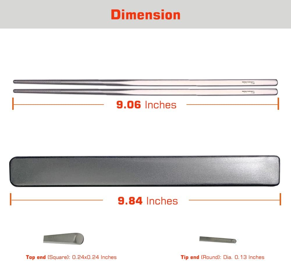 Titanium Chopsticks with Case, XBD Gears 2 Pairs of 9 Inches Square Chopstick Set Dishwasher Safe Reusable for Home & Travel (2-Pair Chopsticks)