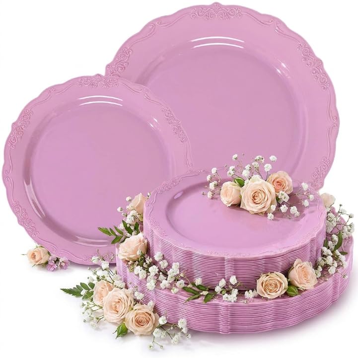 Tinybee 60PCS Clear Green Plastic Plates,Green Plates Disposable Heavy Duty