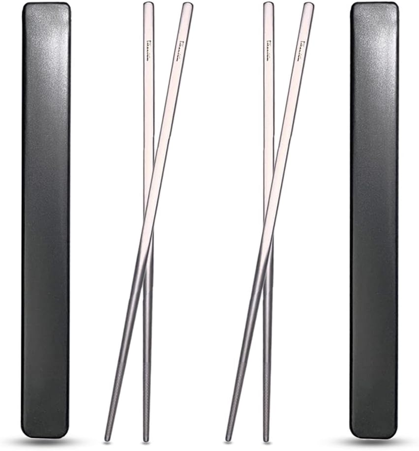 Titanium Chopsticks with Case, XBD Gears 2 Pairs of 9 Inches Square Chopstick Set Dishwasher Safe Reusable for Home & Travel (2-Pair Chopsticks)