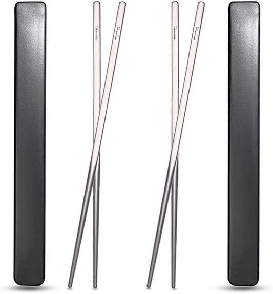 Titanium Chopsticks with Case, XBD Gears 2 Pairs of 9 Inches Square Chopstick Set Dishwasher Safe Reusable for Home & Travel (2-Pair Chopsticks)