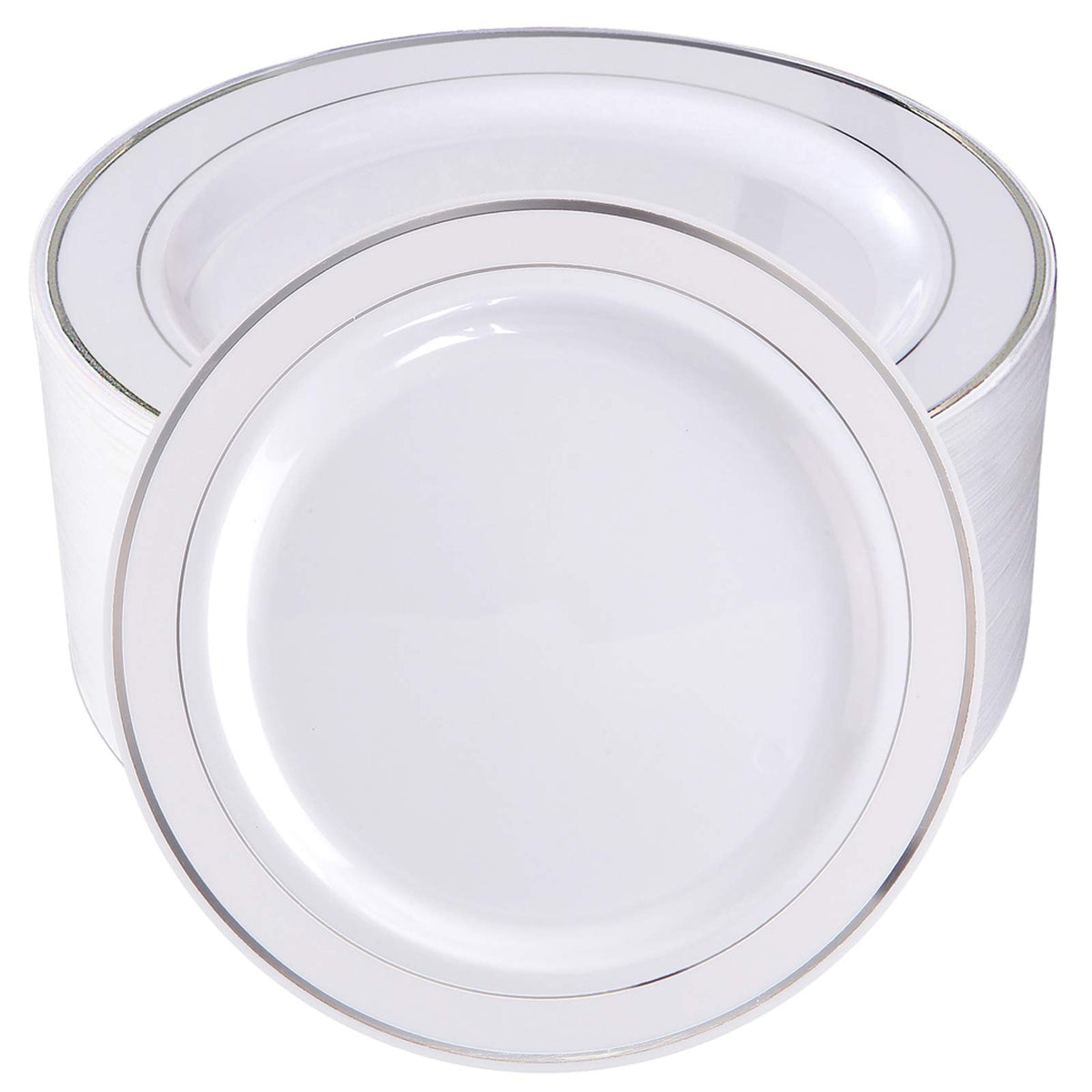 bUCLA 100 Pieces Black and Gold Plastic Dinner Plates - 10.25 inch Black Disposable Plates with Gold Rim - Ideal for Party, Graduation & New Year