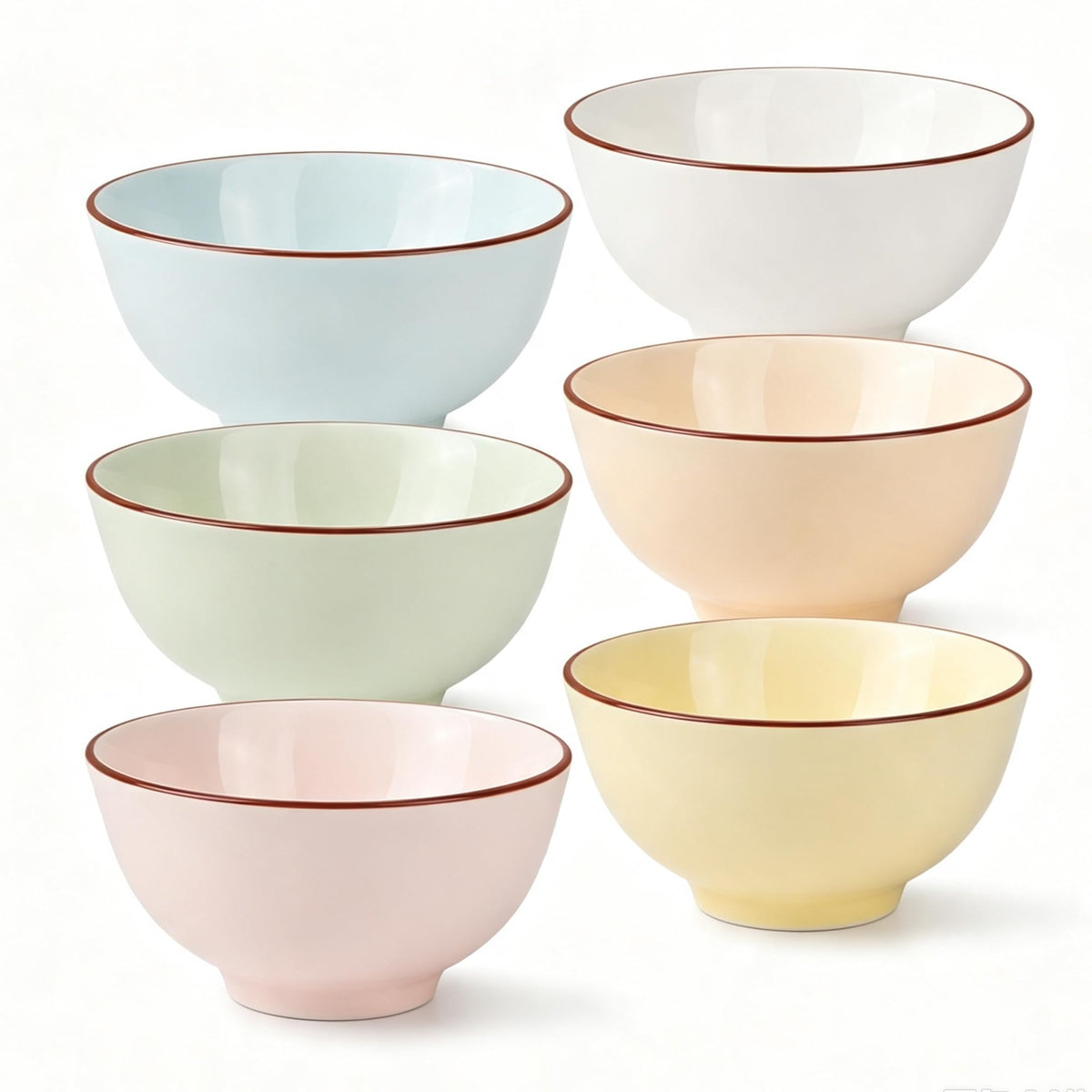 Ceramic Dessert Bowl Set of 6 - Small Porcelain Bowls for Rice, Snack, Ice Cream - Microwave and Dishwasher Safe - Assorted Candy Hue - 4.7 Inch - 10 OZ