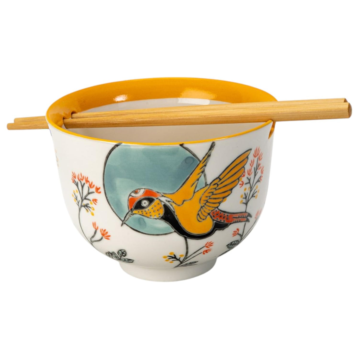 Urban Tokyo Handpainted Ceramic Glazed Japanese Ramen Udon Noodle Rice Bowl With Chopsticks 20 fl oz 5 inch Diameter Bowl Sets Color Box Packaging (Oriental Dragon Black)
