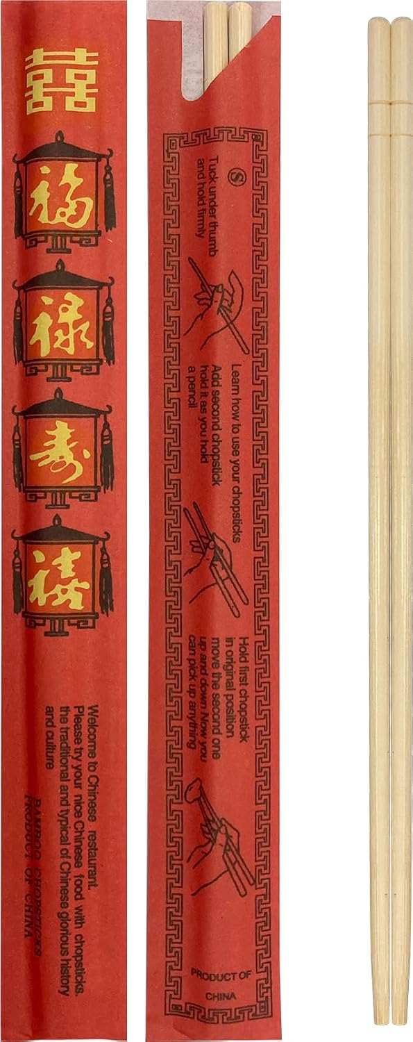 52USA Disposable Bamboo Chopsticks (200 Sets), Wooden Japanese Chopsticks Bulk, 9'' Long Chopsticks Disposable, Individually Wrapped Chinese Chopsticks