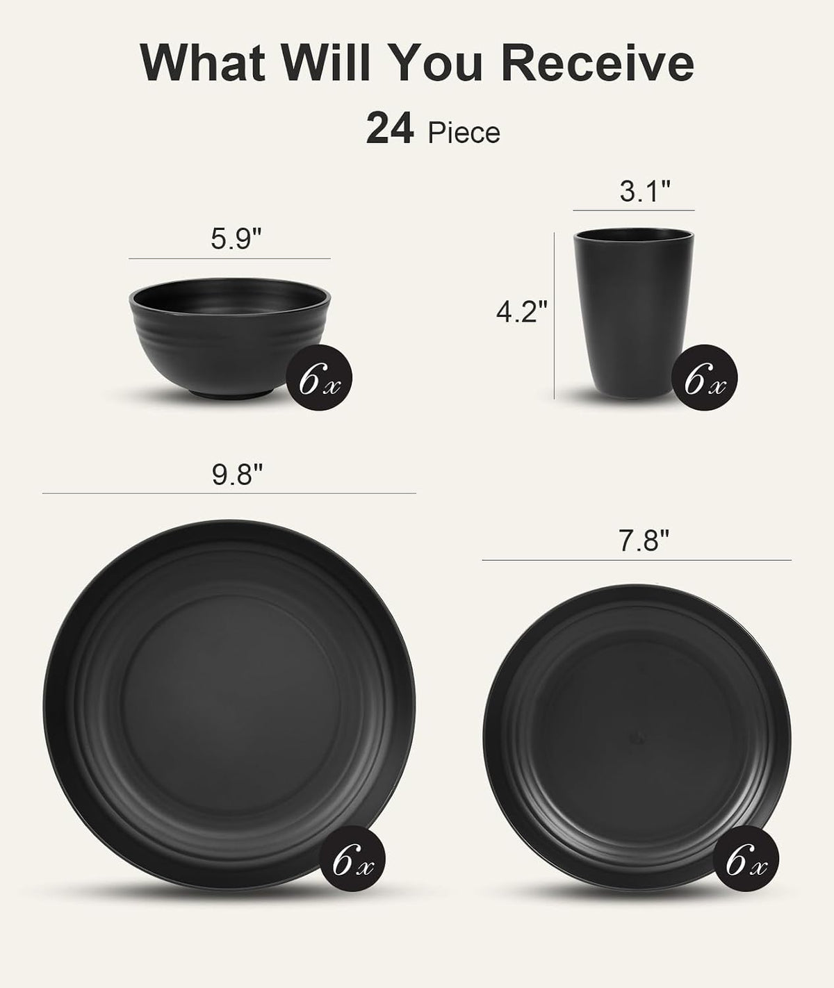 Quatish 24 Piece Plates and Bowl Set for 6, Dinnerware Dish Set for Kitchen