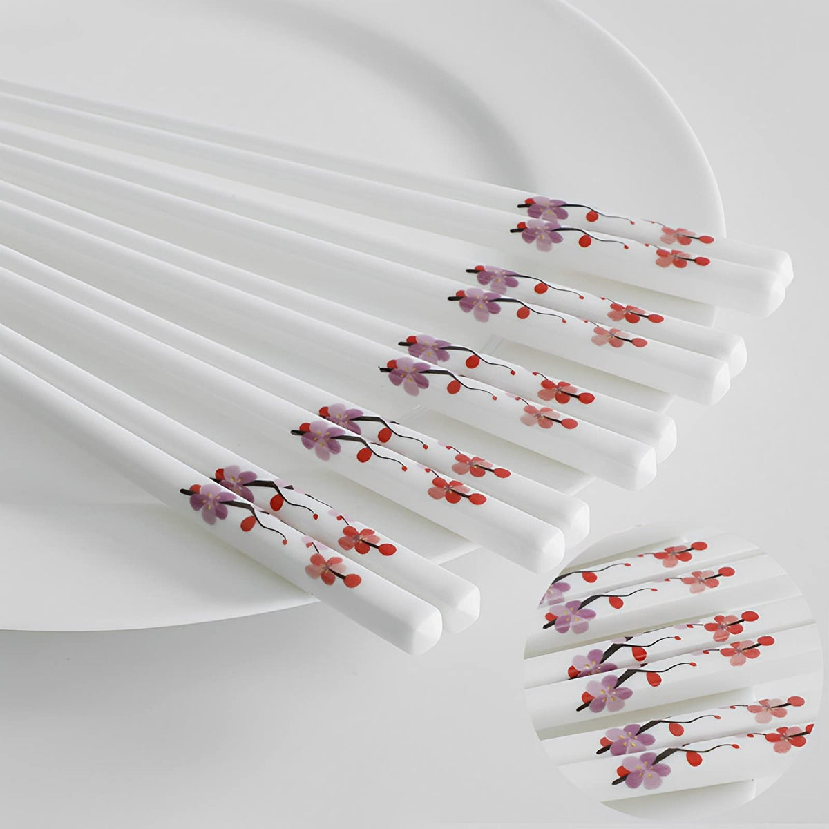 Ceramic Chopsticks 5 Pairs,Pink Peonie,Reusable Porcelain Chop Sticks