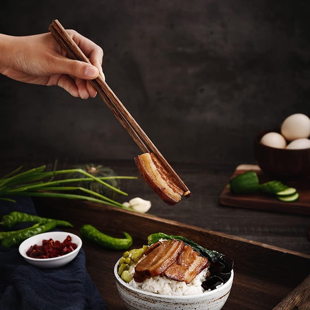 M.G Reusable Wenge Wood Chopsticks - 10 Pairs Dishwasher Safe, 9.8 Inch for Chinese/Japanese/Korean Cuisine (Sushi, Ramen, Hot Pot)