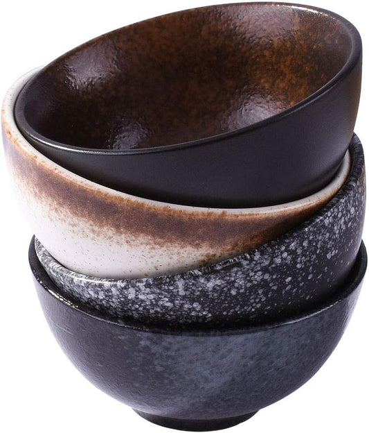 Ceramic Rice Bowl Set of 4, 4.5 Inch Reactive Kiln Glaze Small Bowls