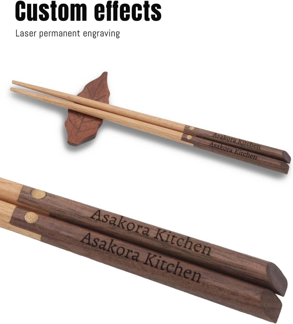 Custom Wooden Chopsticks, Engraved With Personalized Names, Japanese-Inspired Two-Tone Walnut & Beech Wood Chop Sticks Set for Asian-Themed Weddings, Housewarmings, Birthday Party Favors and Gifts