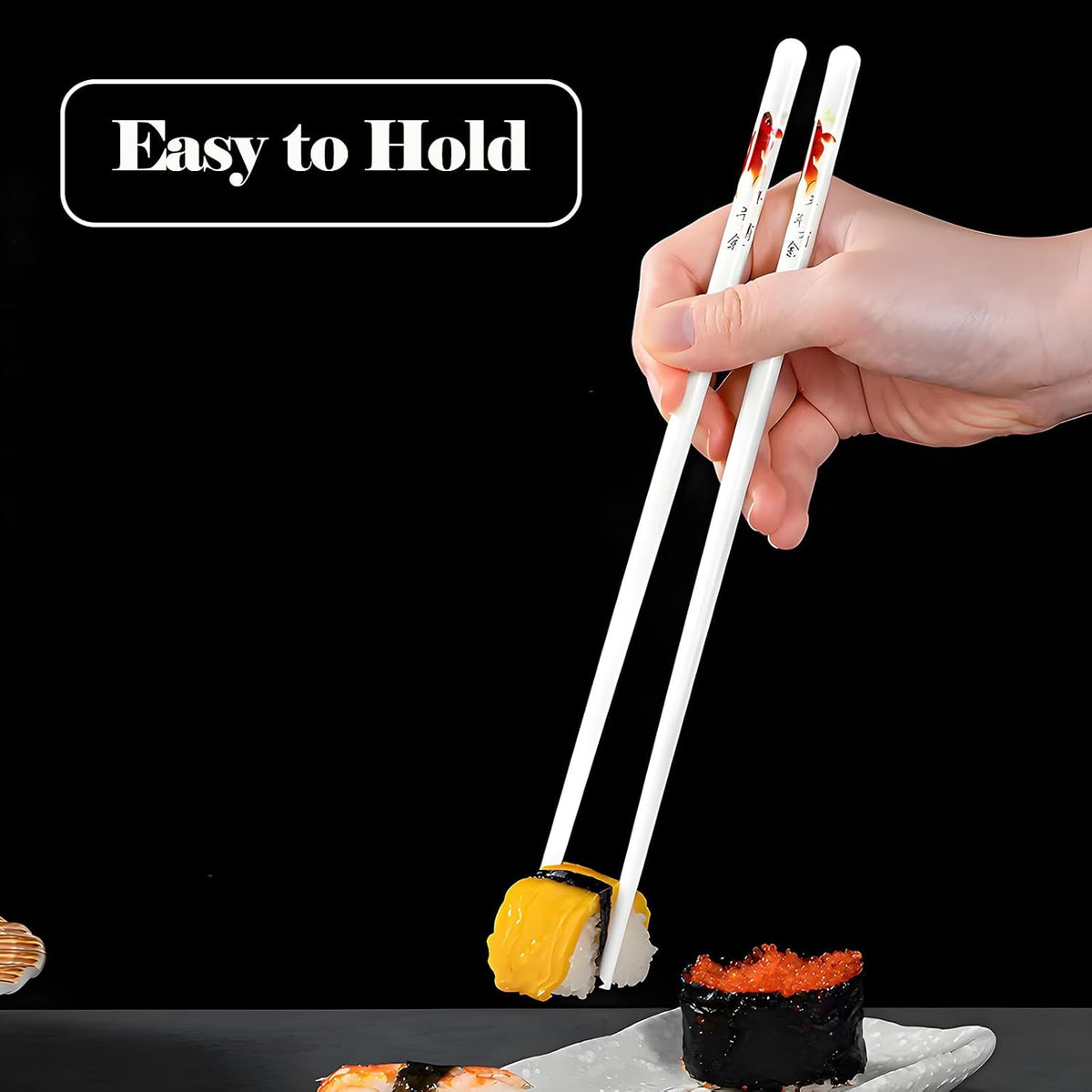 Ceramic Chopsticks Reusable,5 Pairs Porcelain Chop sticks,Red Fish,9.7''