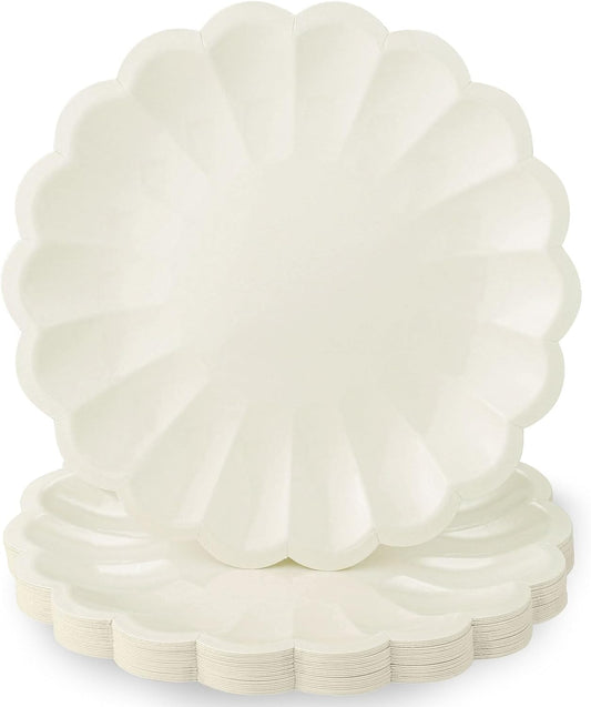 NatNarr 30 Pcs Ivory Paper Plates 9.5 In Scalloped Party Plates Disposable
