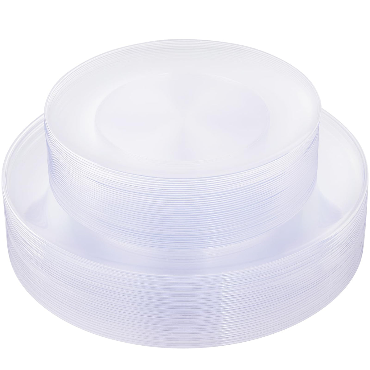 KIRE 100PCS White Plates with Gold Trim - Plastic Disposable Plates - Includes 50Pieces 10.25inch Dinner and 50Pieces 7.5inch Dessert/Salad Plastic Plate for Wedding Receptions/Party/Thanksgiving