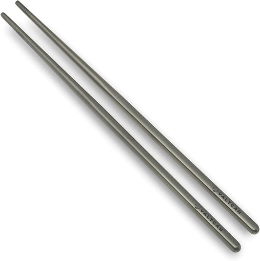 Valtcan Titanium Chopsticks 9 inch 27g Ultralight - Grooved Tips, Zero Metallic Taste, Squared Anti-Roll Ends, Reusable Sushi Noodle Ramen Chopstick, Dishwasher Safe, Carry Bag, Camping Lunch